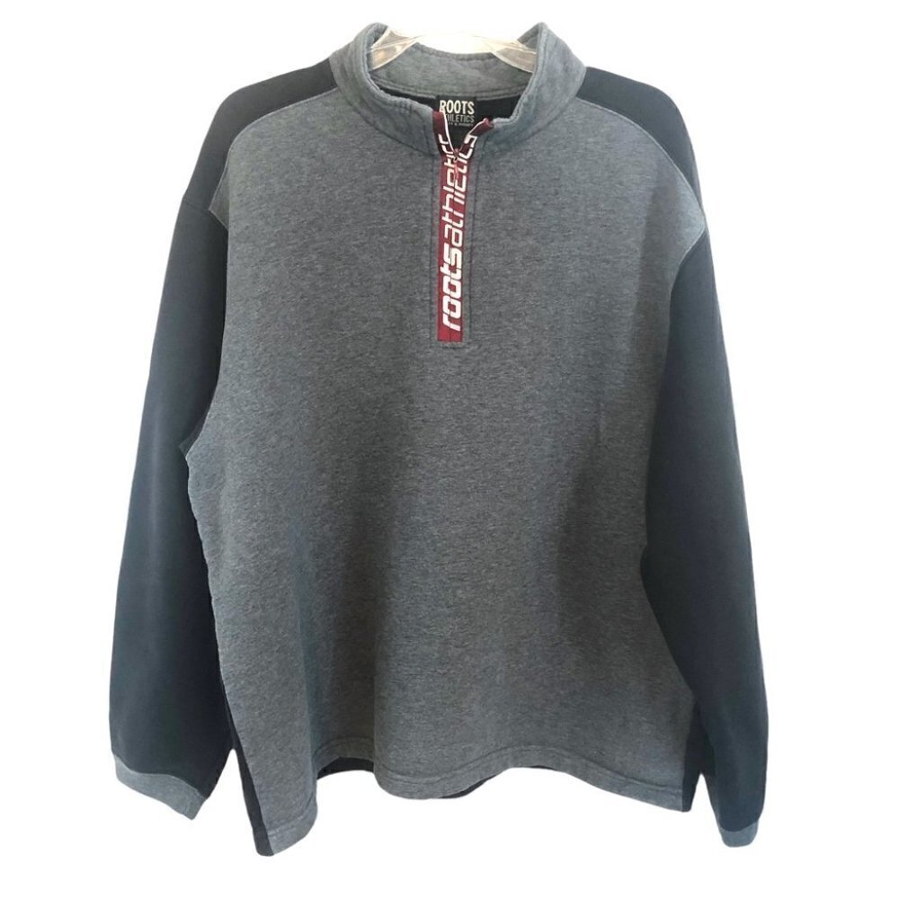Roots Athletics 1/4 Zip Sweatshirt Mens XLg  Heathered Grey with Black Trim